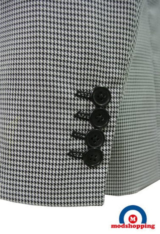 White And Black Houndstooth Blazer, Patch Pocket - Modshopping Clothing