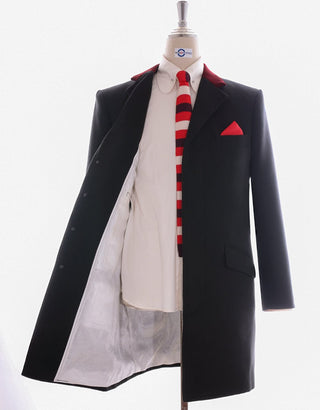 Black and Maroon Velvet Wool Winter Long Coat - Modshopping Clothing