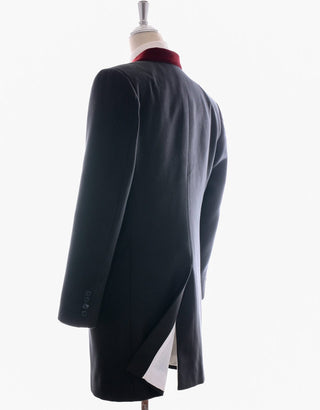 Black and Maroon Velvet Wool Winter Long Coat - Modshopping Clothing