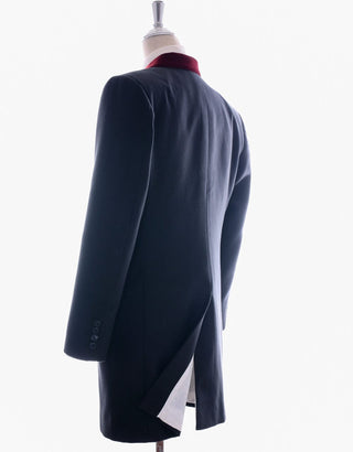 Navy Blue Maroon Velvet Winter Long Coat - Modshopping Clothing
