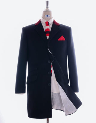 Navy Blue Maroon Velvet Winter Long Coat - Modshopping Clothing