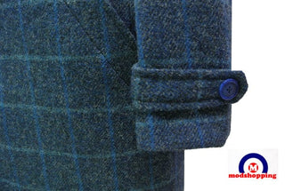 Blue Windowpane Check Winter Long Coat - Modshopping Clothing