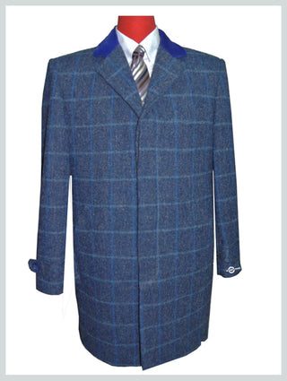 Blue Windowpane Check Winter Long Coat - Modshopping Clothing