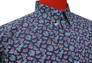 60s Mod Style Purple Paisley Shirt - Modshopping Clothing
