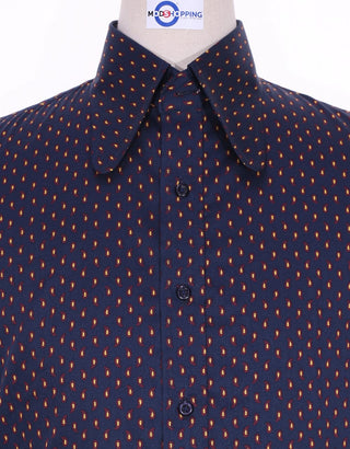 High Penny Collar Shirt | Navy Blue Small Paisley Shirt - Modshopping Clothing