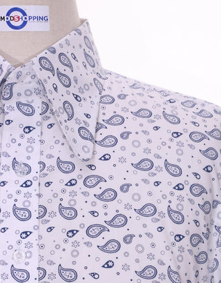 High Penny Collar Shirt | White Small Paisley Shirt - Modshopping Clothing