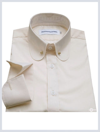 Cream Penny Pin Collar Shirt - Modshopping Clothing