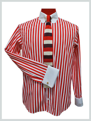 penny collar shirt| red and white stripe mod shirt uk - Modshopping Clothing