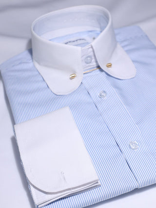 Sky Blue Stripe Penny Pin Collar Shirt - Modshopping Clothing