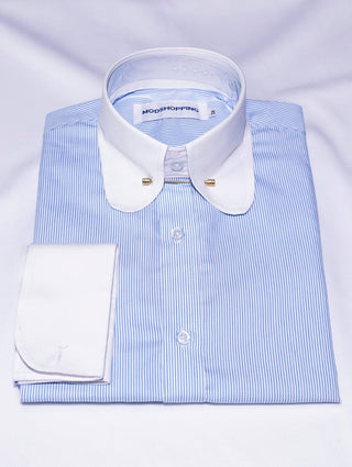 Sky Blue Stripe Penny Pin Collar Shirt - Modshopping Clothing