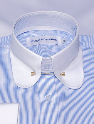 Sky Blue Stripe Penny Pin Collar Shirt - Modshopping Clothing