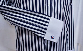 Dark Navy Blue Stripe Pin Collar Shirt - Modshopping Clothing