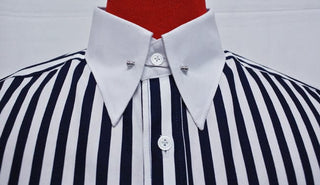 Dark Navy Blue Stripe Pin Collar Shirt - Modshopping Clothing