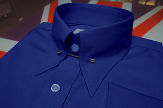 60s Style Blue Pin High Collar Shirt - Modshopping Clothing