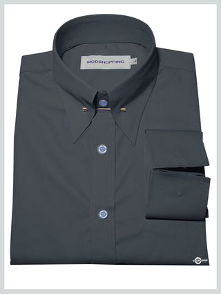 Charcoal Grey Pin Collar Shirt - Modshopping Clothing