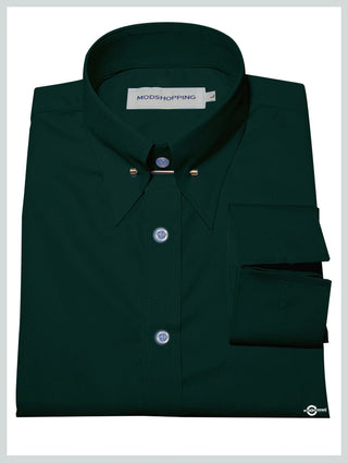 Dark Green Pin Collar Shirt - Modshopping Clothing