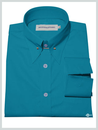 60s Style Deep Sky Blue Pin Collar Shirt - Modshopping Clothing