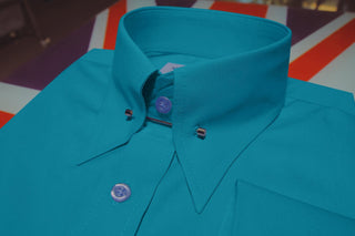 60s Style Deep Sky Blue Pin Collar Shirt - Modshopping Clothing