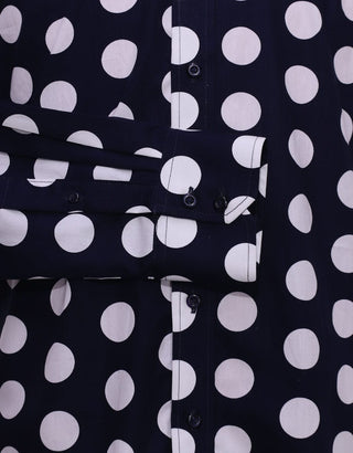 Mod Shirt | Large Dark Navy Blue Polka Dot Shirt - Modshopping Clothing