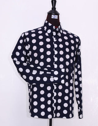 Mod Shirt | Large Dark Navy Blue Polka Dot Shirt - Modshopping Clothing