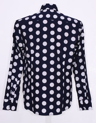 Mod Shirt | Large Dark Navy Blue Polka Dot Shirt - Modshopping Clothing