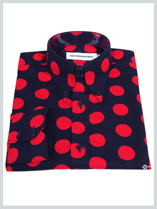 Navy Blue and Red Polka Dot Shirt - Modshopping Clothing