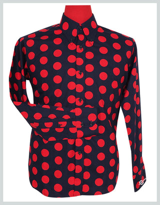 Navy Blue and Red Polka Dot Shirt - Modshopping Clothing