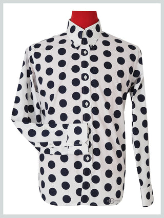 White and Navy Blue Polka Dot Shirt - Modshopping Clothing