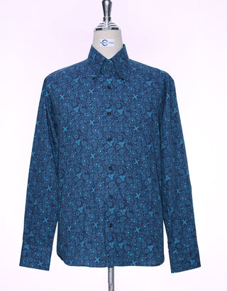 60s Style Navy Blue Paisley Shirt - Modshopping Clothing