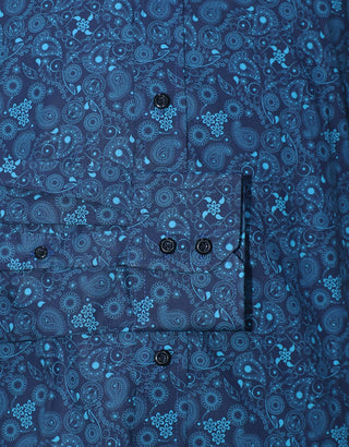 60s Style Navy Blue Paisley Shirt - Modshopping Clothing