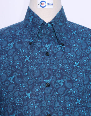 60s Style Navy Blue Paisley Shirt - Modshopping Clothing