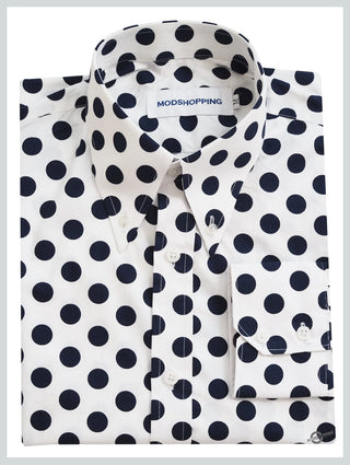 Dark Navy Blue Medium Polka Dot Shirt - Modshopping Clothing