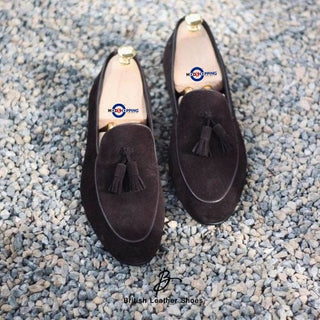 Shoe Tassel Loafers Brown Suede - Modshopping Clothing