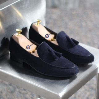 Tassel Loafers Navy Blue Suede Loafers - Modshopping Clothing