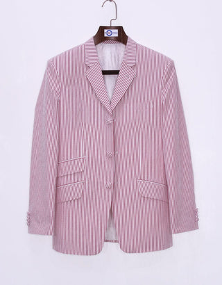 Seersucker Red Berry Striped Jacket - Modshopping Clothing