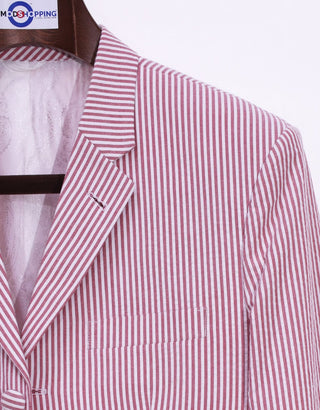 Seersucker Red Berry Striped Jacket - Modshopping Clothing