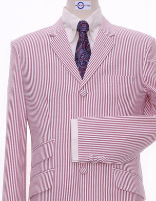 Seersucker Red Berry Striped Jacket - Modshopping Clothing