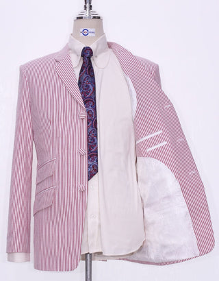Seersucker Red Berry Striped Jacket - Modshopping Clothing