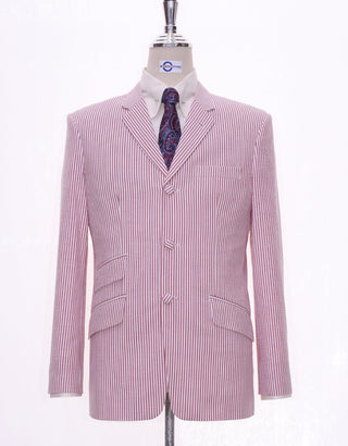 Seersucker Red Berry Striped Jacket - Modshopping Clothing