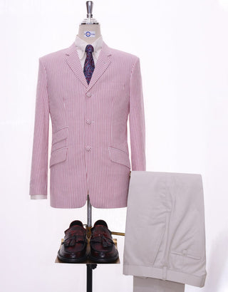 Seersucker Red Berry Striped Jacket - Modshopping Clothing