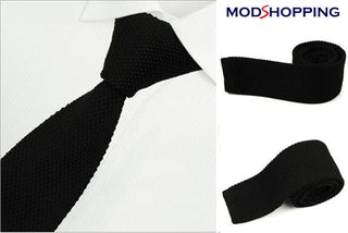 black knitted tie| retro black slim tie, men's wedding ties - Modshopping Clothing