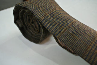 brown prince of wales check wool necktie for men - Modshopping Clothing