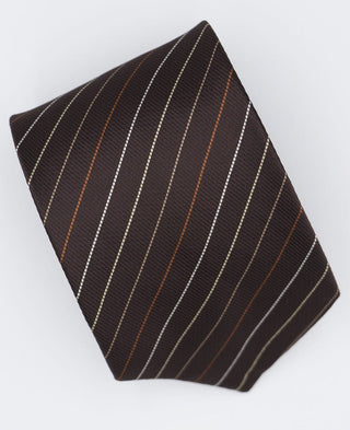 chocolate brown stripe silk necktie - Modshopping Clothing