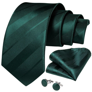 Green Stripe Necktie Pocket Square And Cufflinks Set - Modshopping Clothing
