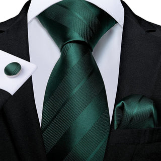 Green Stripe Necktie Pocket Square And Cufflinks Set - Modshopping Clothing