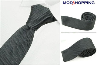 grey knitted tie| uk mod clothing classic grey tie for men - Modshopping Clothing
