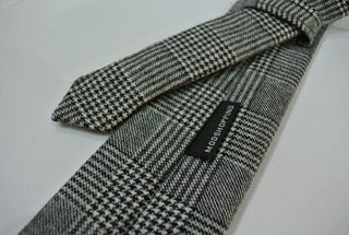 grey prince of wales check wool necktie for men - Modshopping Clothing
