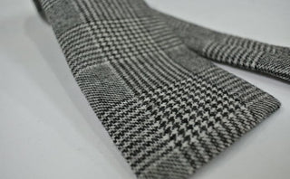 grey prince of wales check wool necktie for men - Modshopping Clothing