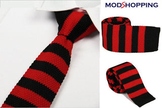 knitted tie| 60s mod clothing retro black & red tie for men - Modshopping Clothing