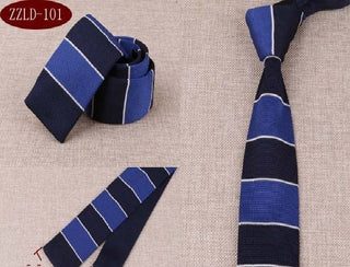 knitted tie| blue & navy blue stripe 60s mod vintage silk uk knit ties - Modshopping Clothing